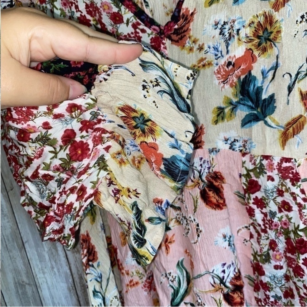 Umgee Hippie Dippie Boho Mixed Print Peasant Dress - Picture 3 of 7